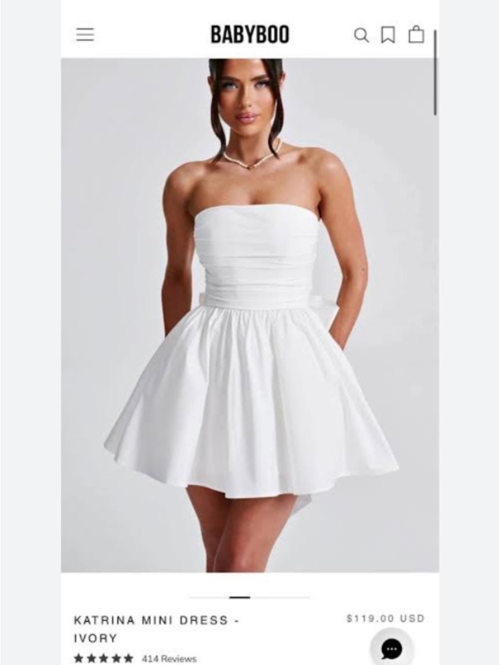 Babyboo Gorgeous Ivory Strapless Mini Dress Katrina- L Fits like a Medium 6/8
